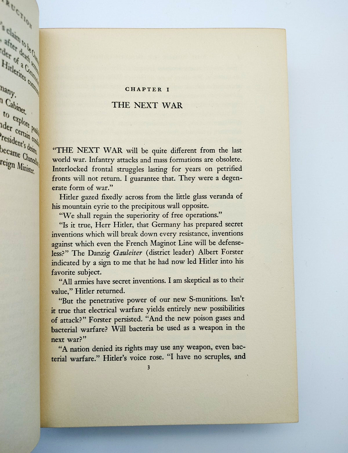 Chapter ONe of first edition of Rauschning's The Voice of Destruction (Hitler Speaks) (1940)