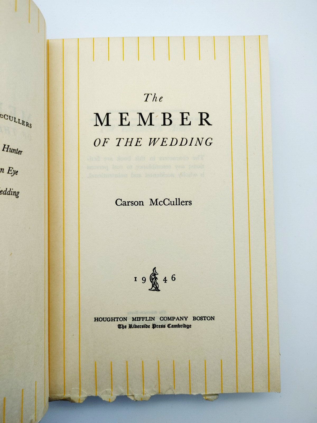 Title page of the first edition of McCullers' The Member of the Wedding (1946)