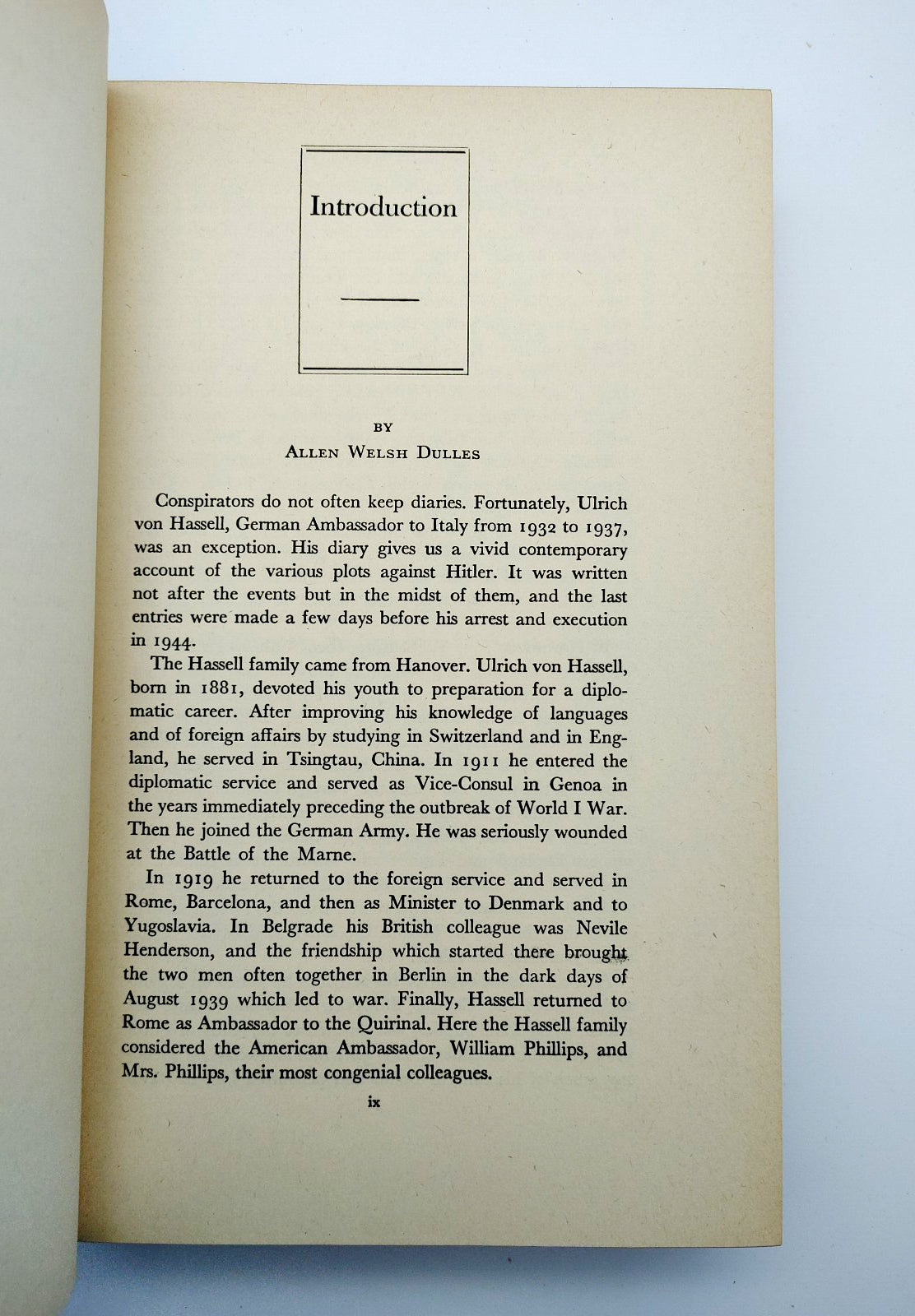 Introduction to the first edition in English of The Von Hassell Diaries (1947)