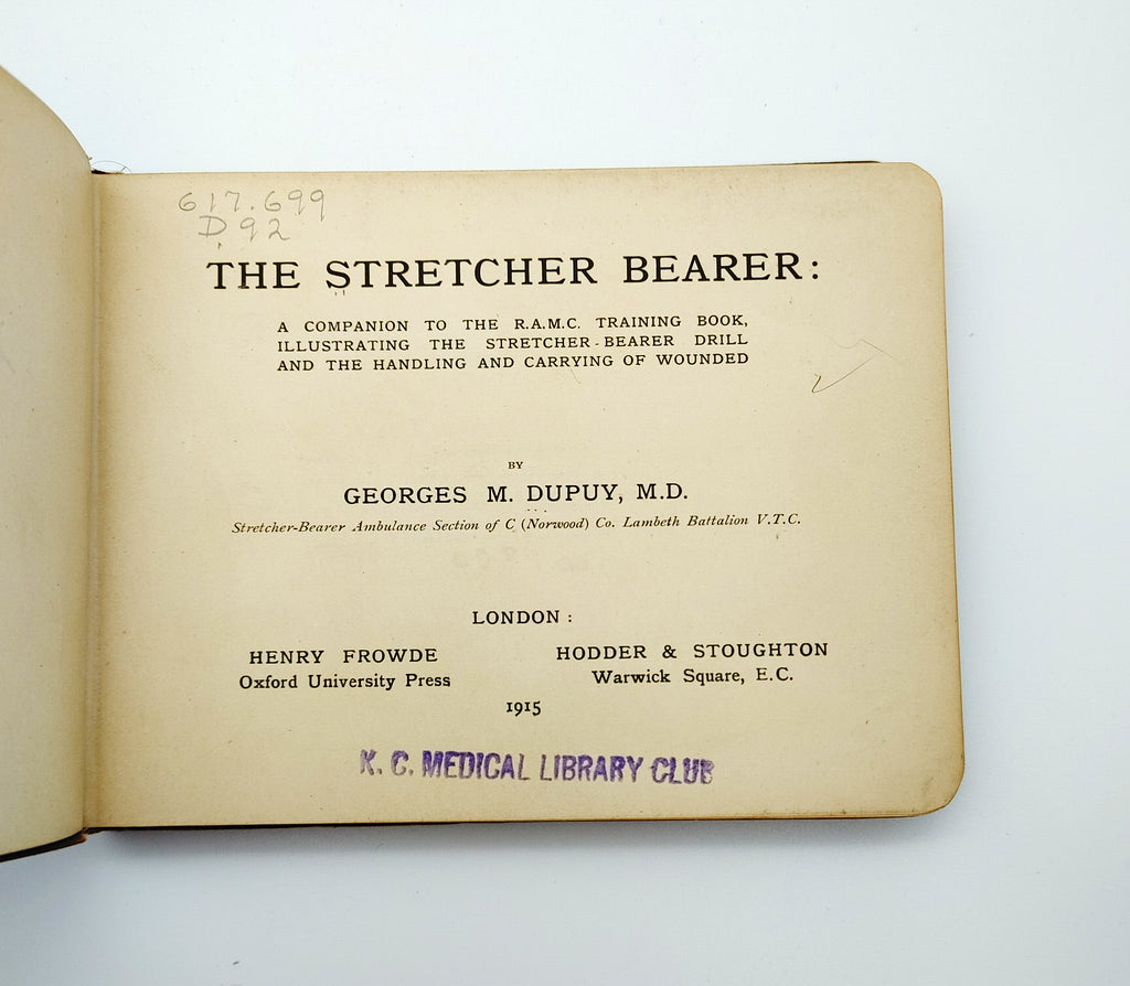 Title page of first edition of Dupuy's The Stretcher Bearer (1915)