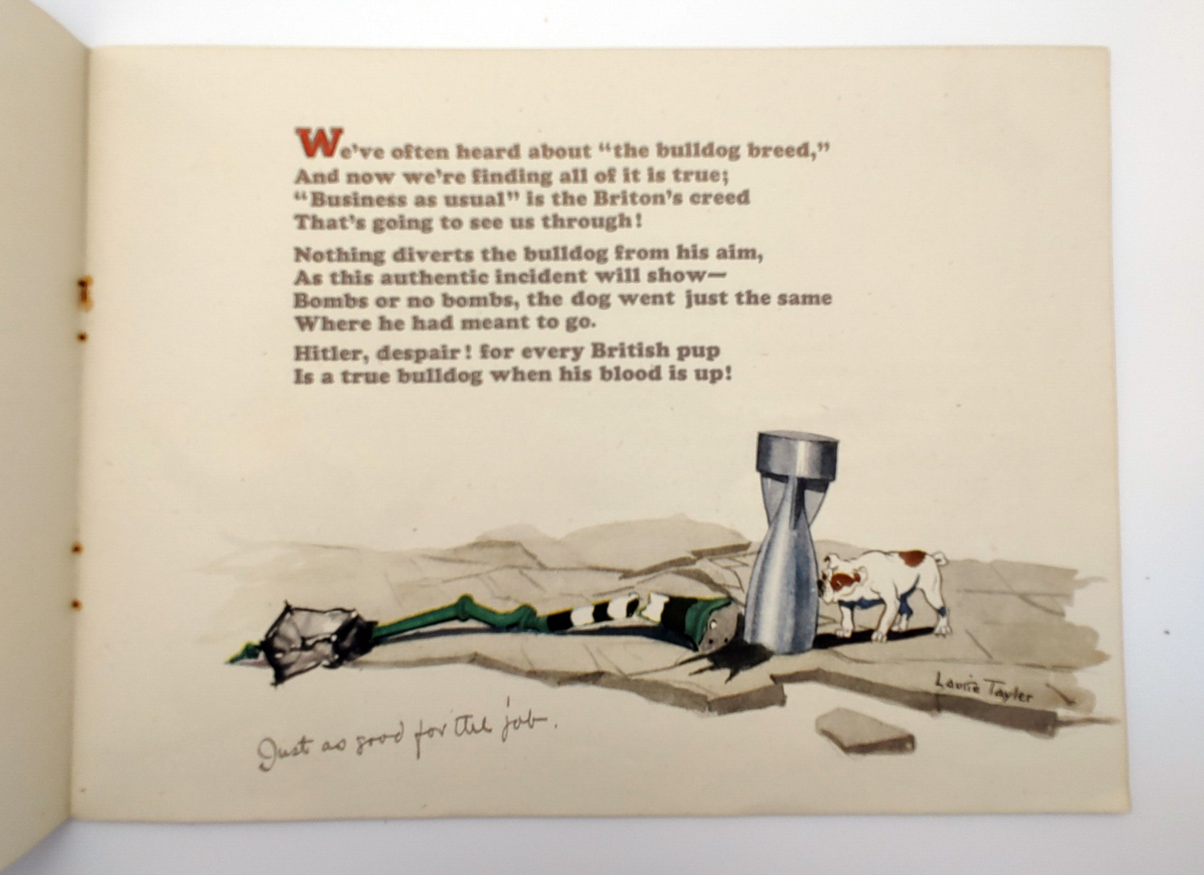 Bomb dog poem and illustration from the first edition of Laugh It Off (1941)