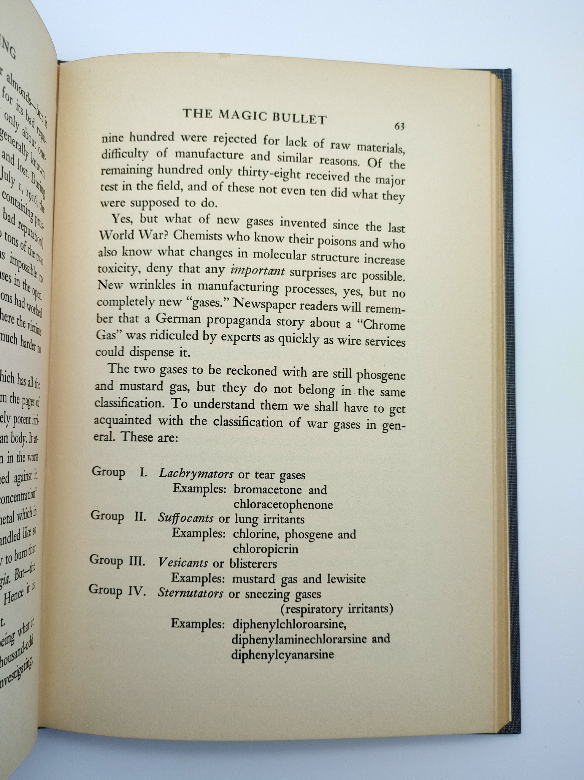 Types of poison gas from the first edition of Ley's Bombs and Bombing (1941)