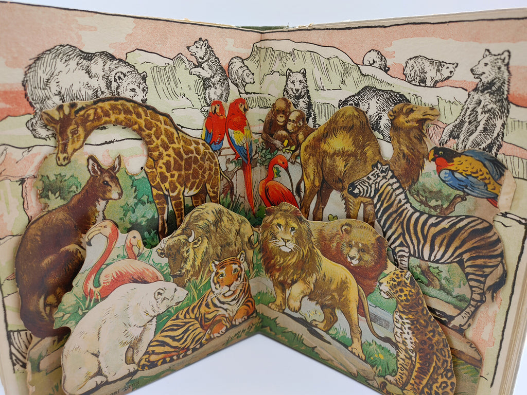 Double-page pop-up from the first edition of the pop-up panorama Told By The Animals (circa 1930s)