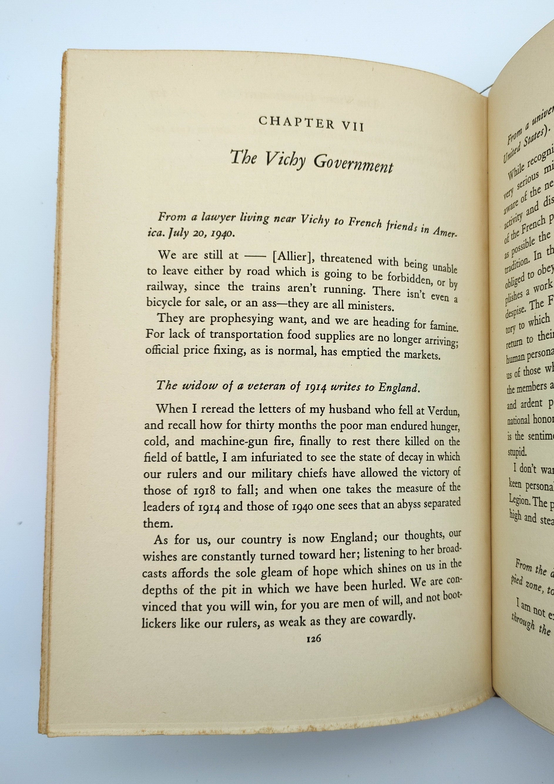 The Vichy Government chapter from the first American edition of Curie's They Speak for a Nation: Letters from France (1941)