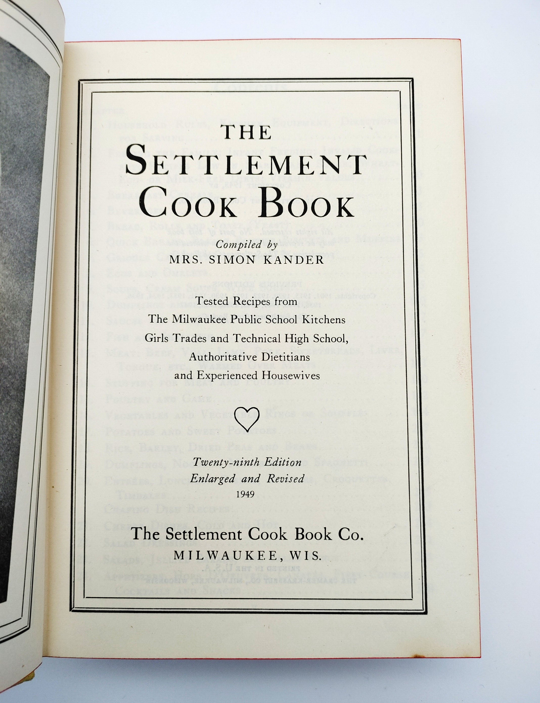 TItle page of 1940s edition of The Settlement Cook Book (1949)