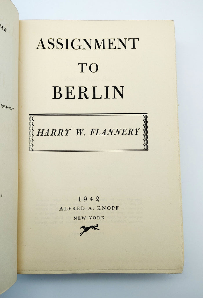 Title page of the first edition of Flannery's Assignment to Berlin (1942)