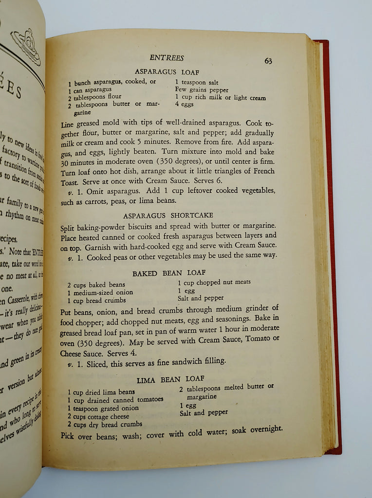 Vegetarian asparagus and bean loaves from the first edition of Mills' Cooking on a Ration (1943)