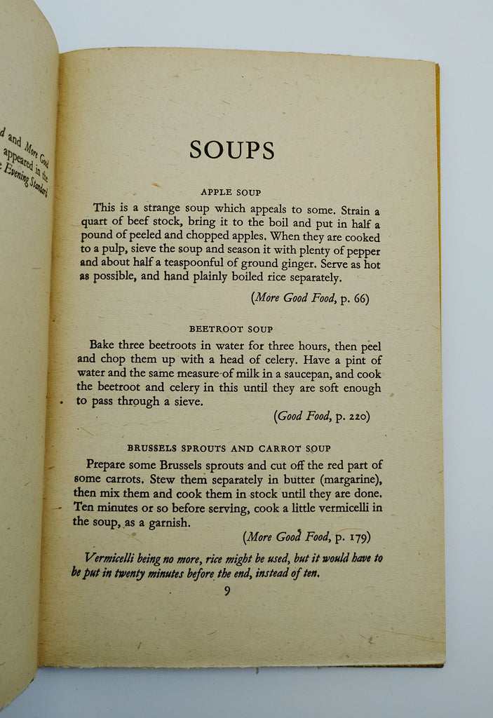 Soup recipes from the first edition of Good Food in War Time (1942)