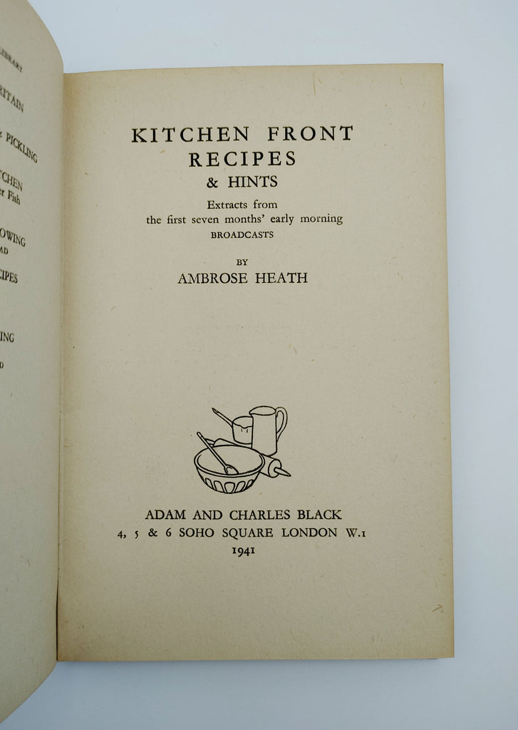 TItle page of the first edition of Heath's Kitchen Front Recipes (1941)