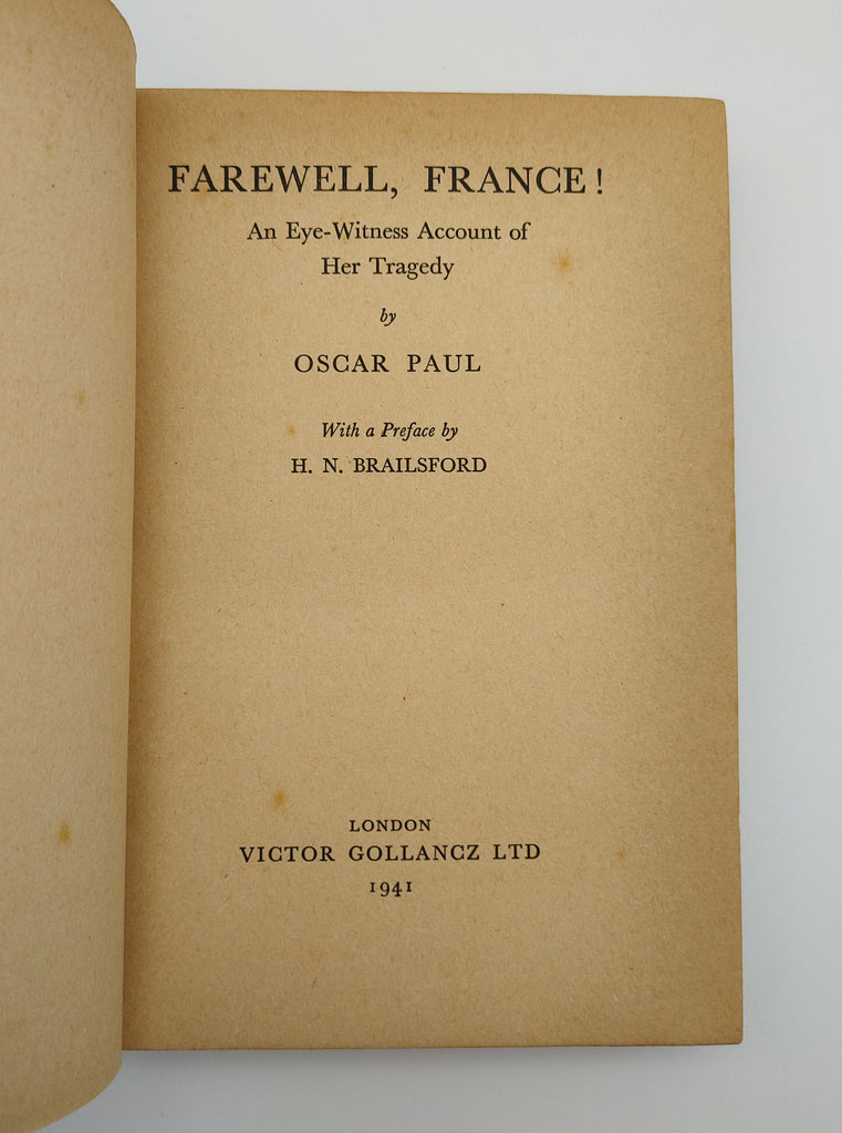 TItle page of the second printing of Paul's Farewell, France! (1941)