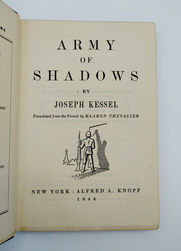 TItle page of the first edition of Kessel's Army of Shadows (1944)