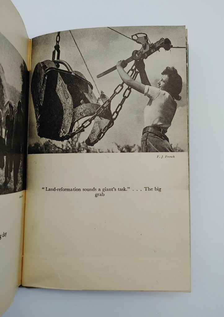 Picture of a woman dealing with heavy machinery from the first edition of Sackville-West's The Women's Land Army (1944)