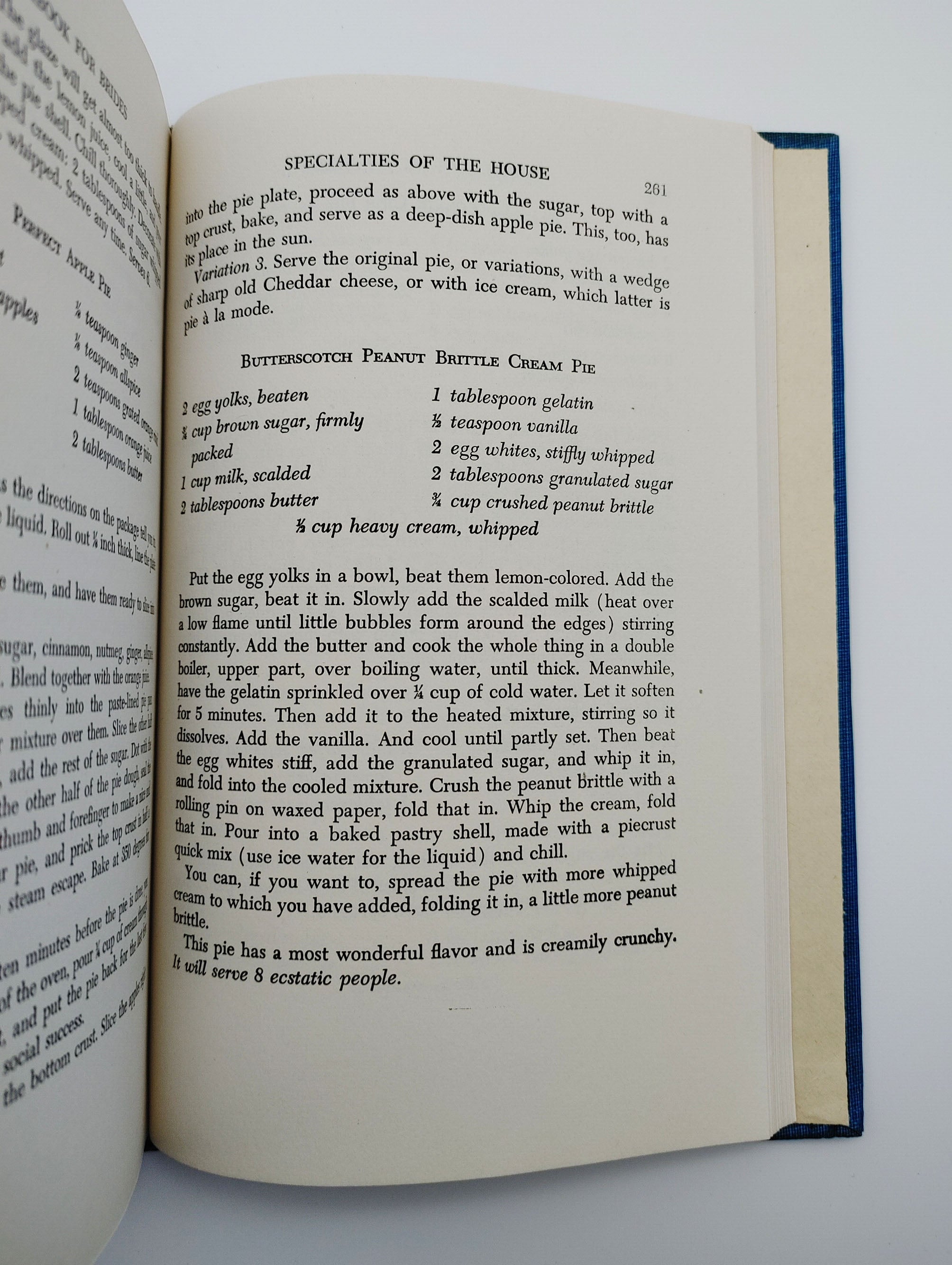 Butterscotch peanut brittle cream pie from the first edition of Malone's Cook Book for Brides (1947)