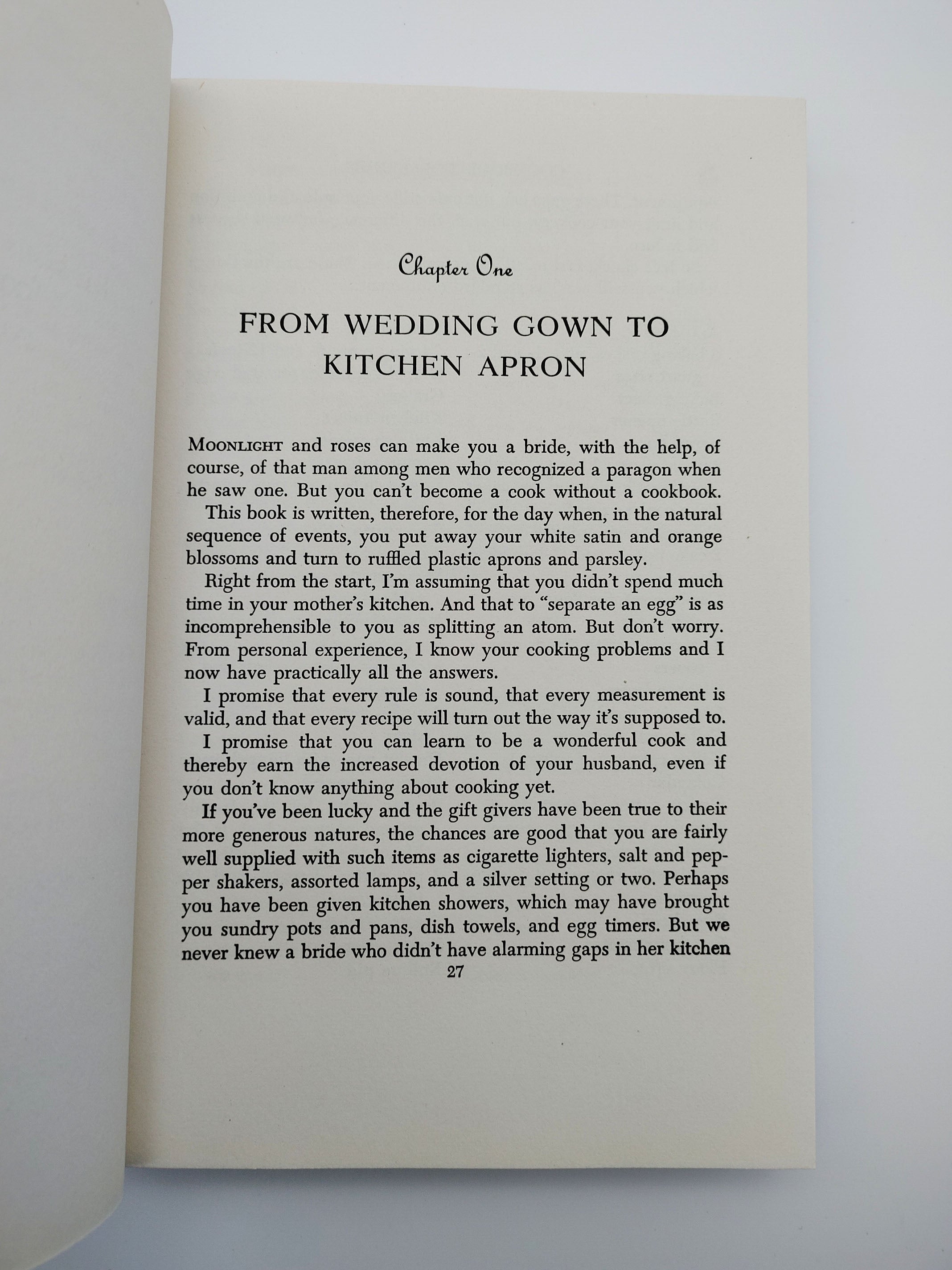 Chapter one of the first edition of Malone's Cook Book for Brides (1947)