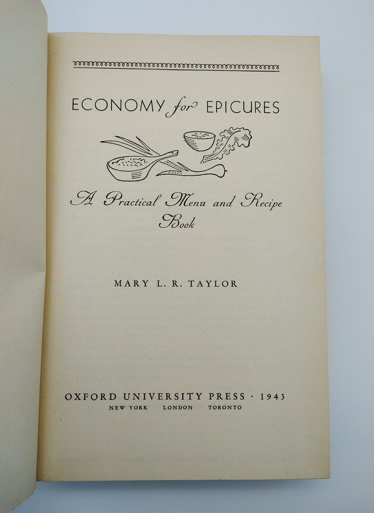 TItle page of the first edition of Taylor's Economy for Epicures (1943)