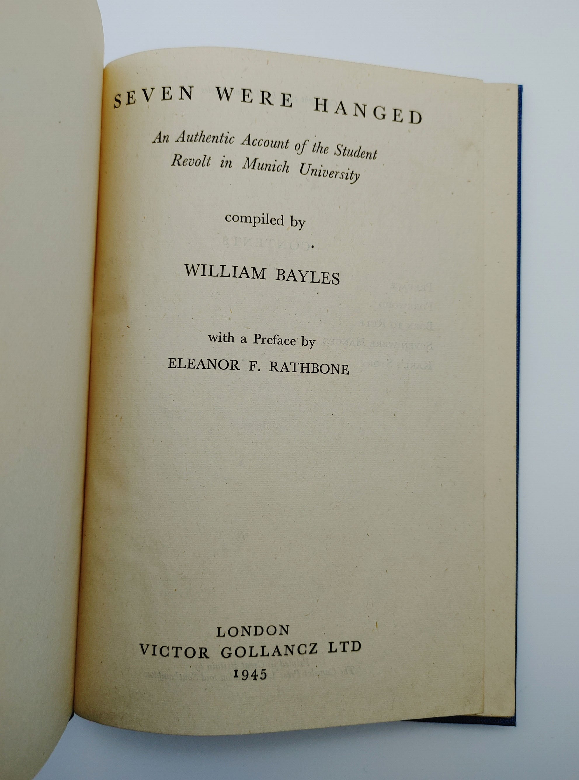 Title page of the first edition of Bayles' Seven Were Hanged (1945)