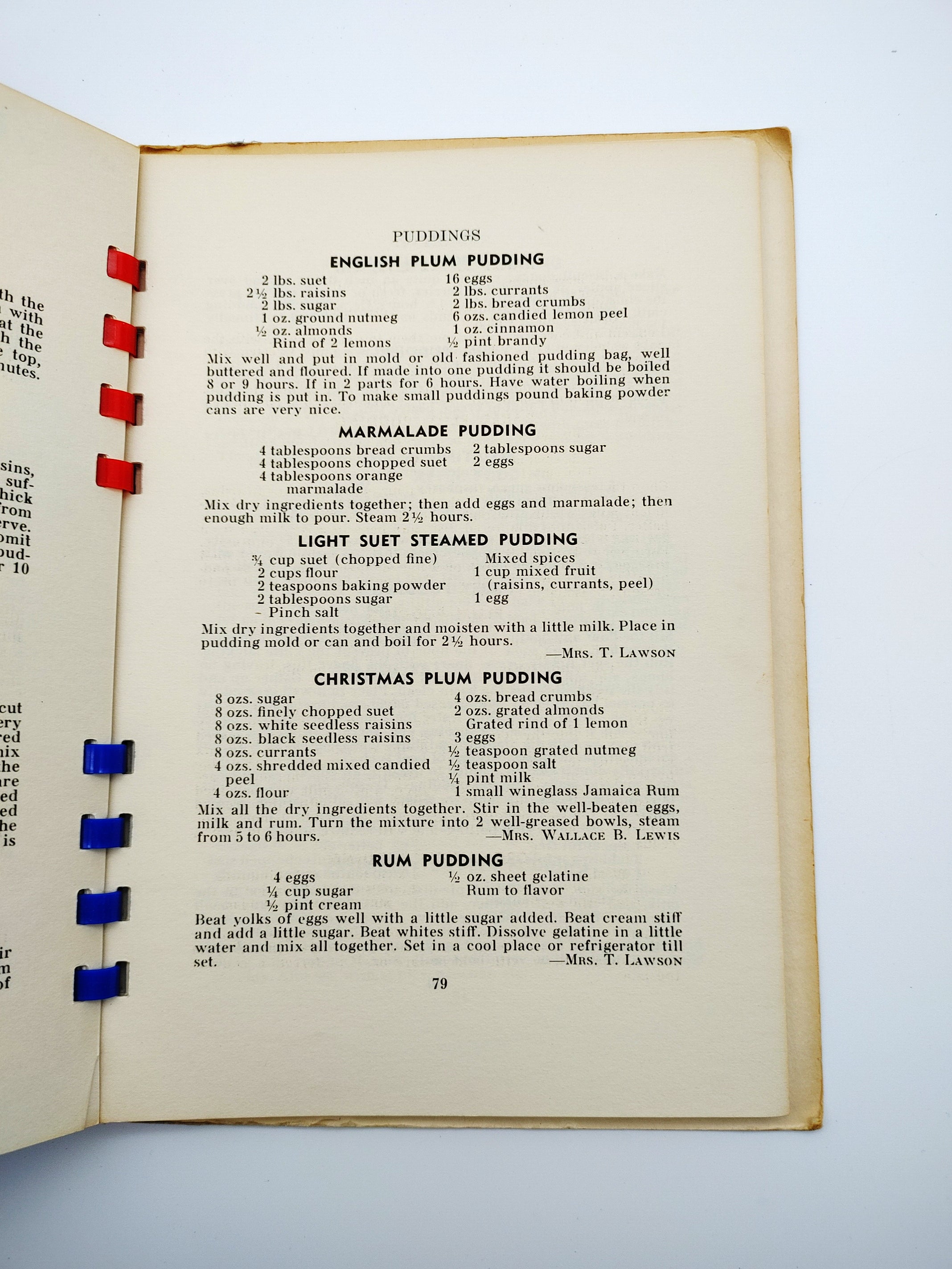 Recipes for English plum pudding, marmalade pudding, suet pudding from Adelaide Owen's World War 2 fundraising cookbook, Old and New British Recipes (1940)