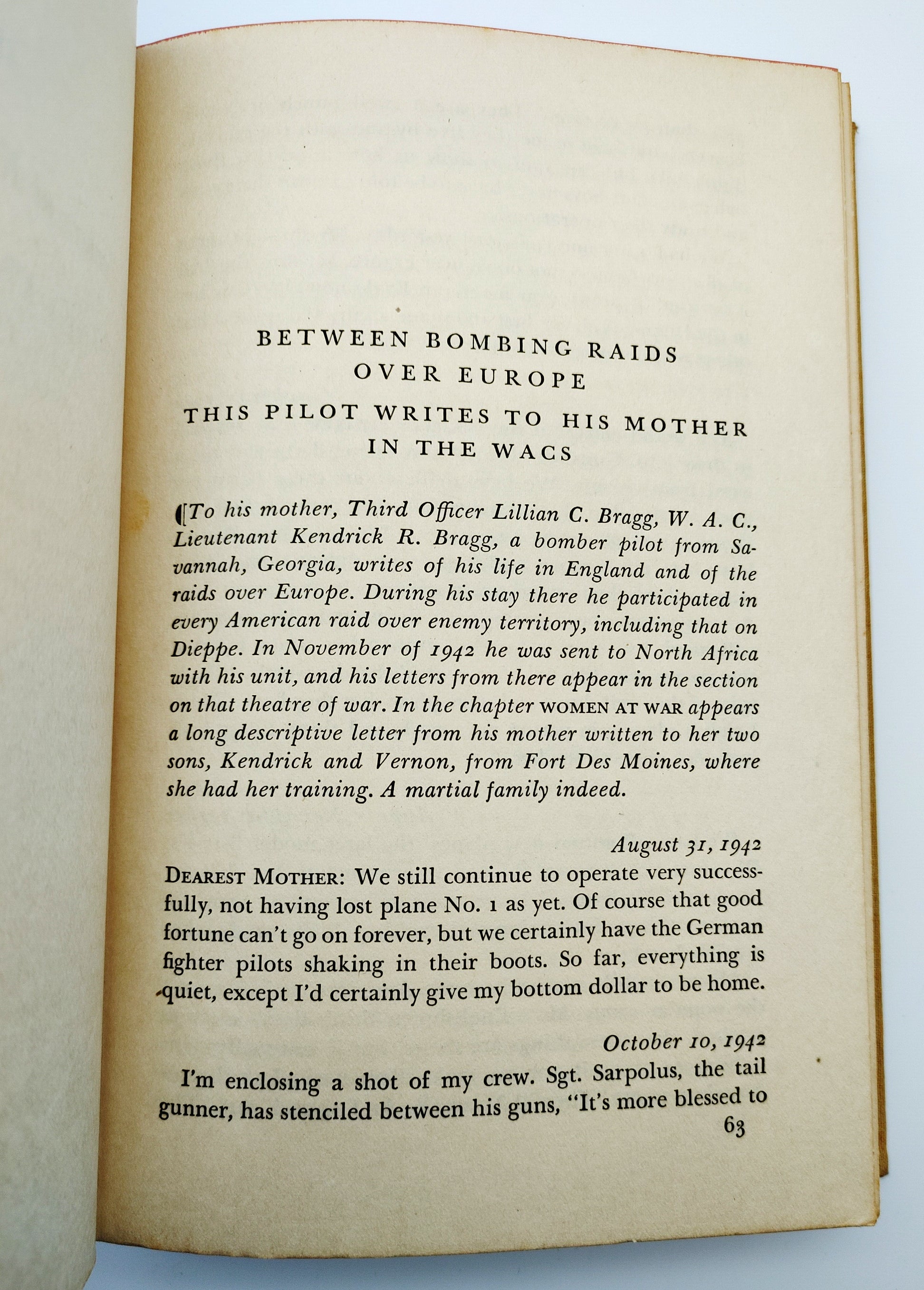 Chapter on bombing raids over Europe from Maule's A Book of War Letters (1943)