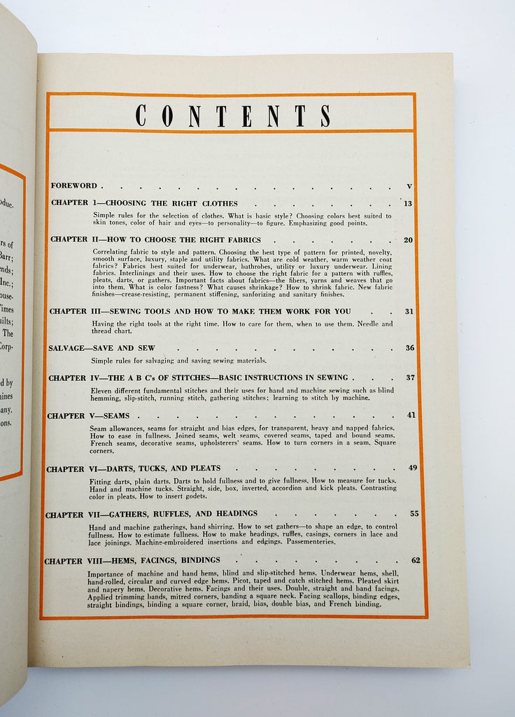 Contents page from The Complete Book of Sewing