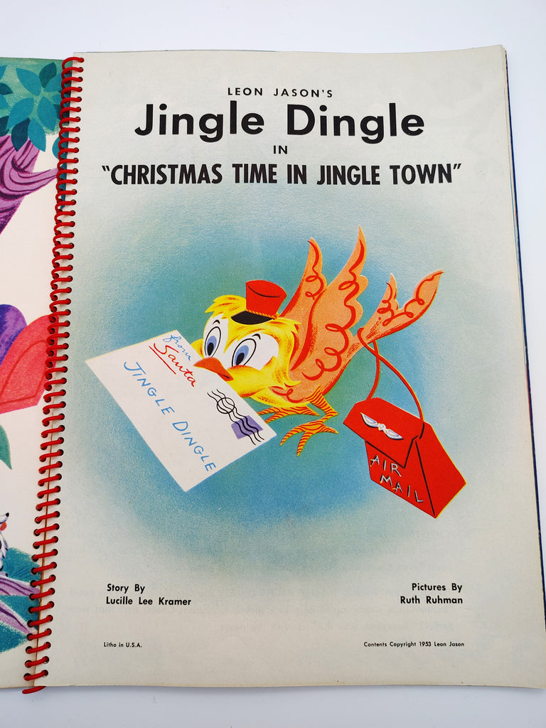 Illustrated title page of Leon Jason's Jingle Dingle in "Christmas Time in Jingle Town" (1953)