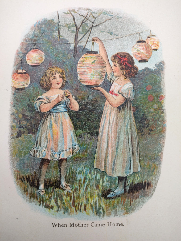 Illustration of two Edwardian girls with Chinese lanterns from the first edition of The Christmas Hamper (1906)