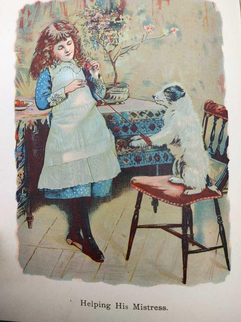 Illustration of an Edwardian girl and her dog from the first edition of Holiday Stories (1907)