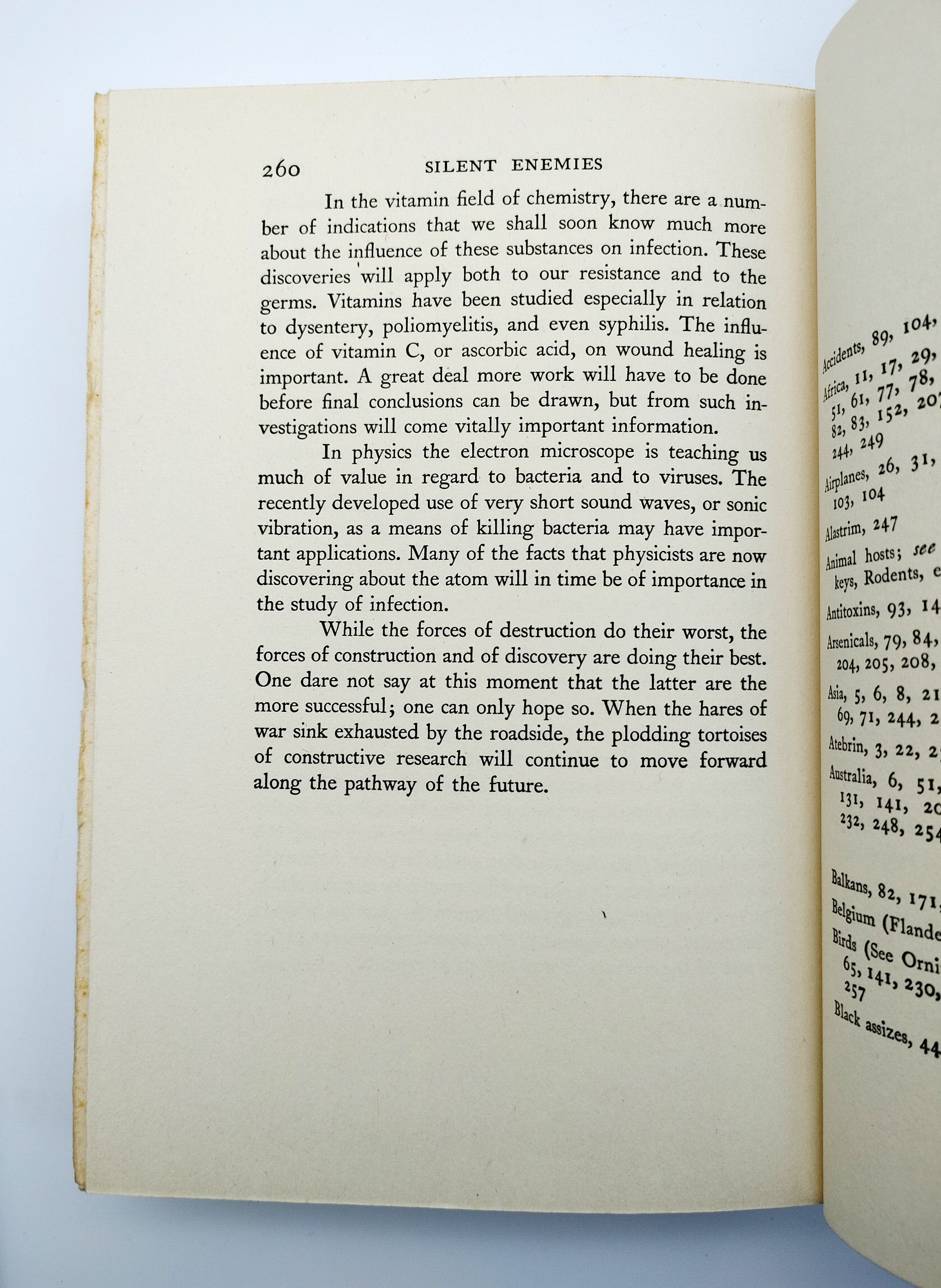 Last pages of the first edition of Hill's Silent Enemies (1942)