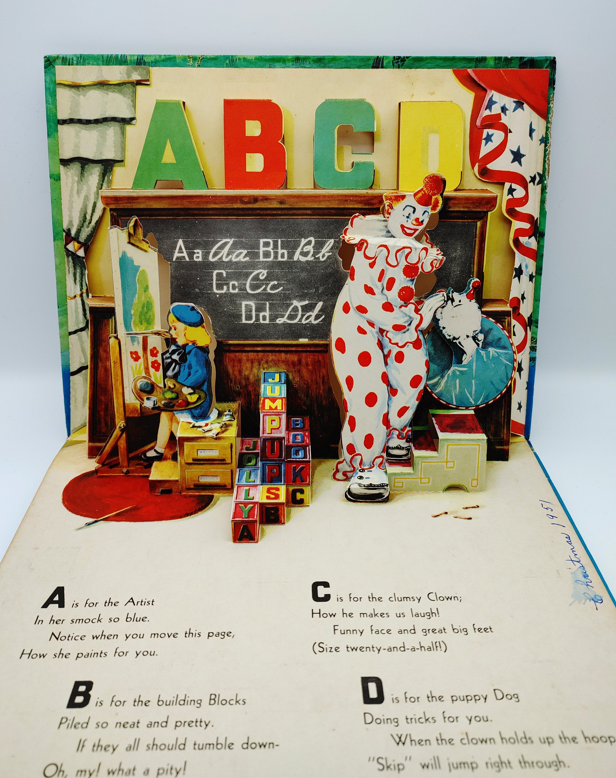 ABCD page of the First edition of Clyne's The Jolly Jump-Ups ABC Book