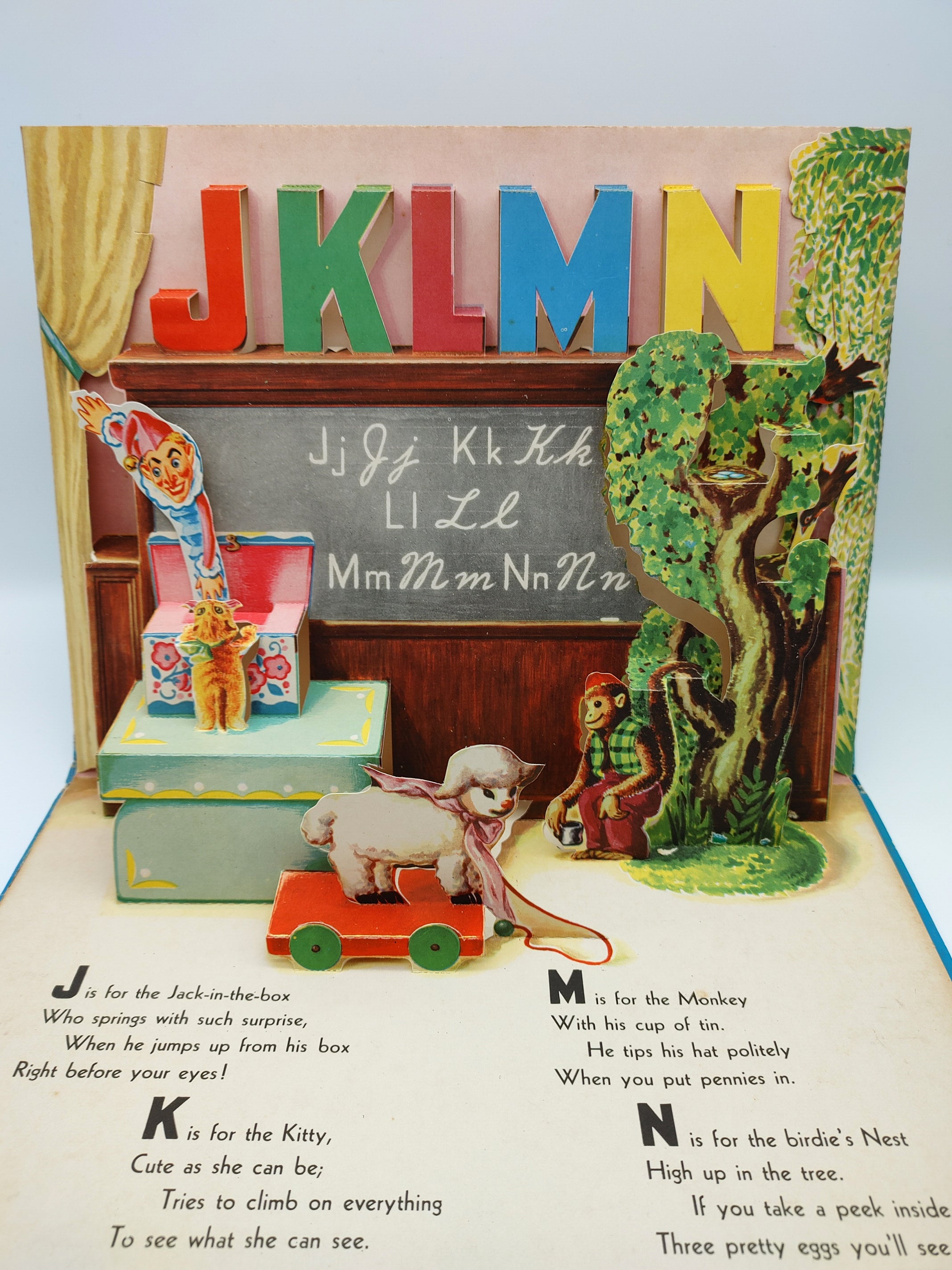 JKLMN page of the First edition of Clyne's The Jolly Jump-Ups ABC Book