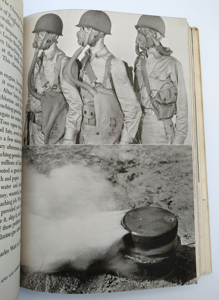 Men in gas masks from the first edition of Williams Haynes' The Chemical Front (1943)