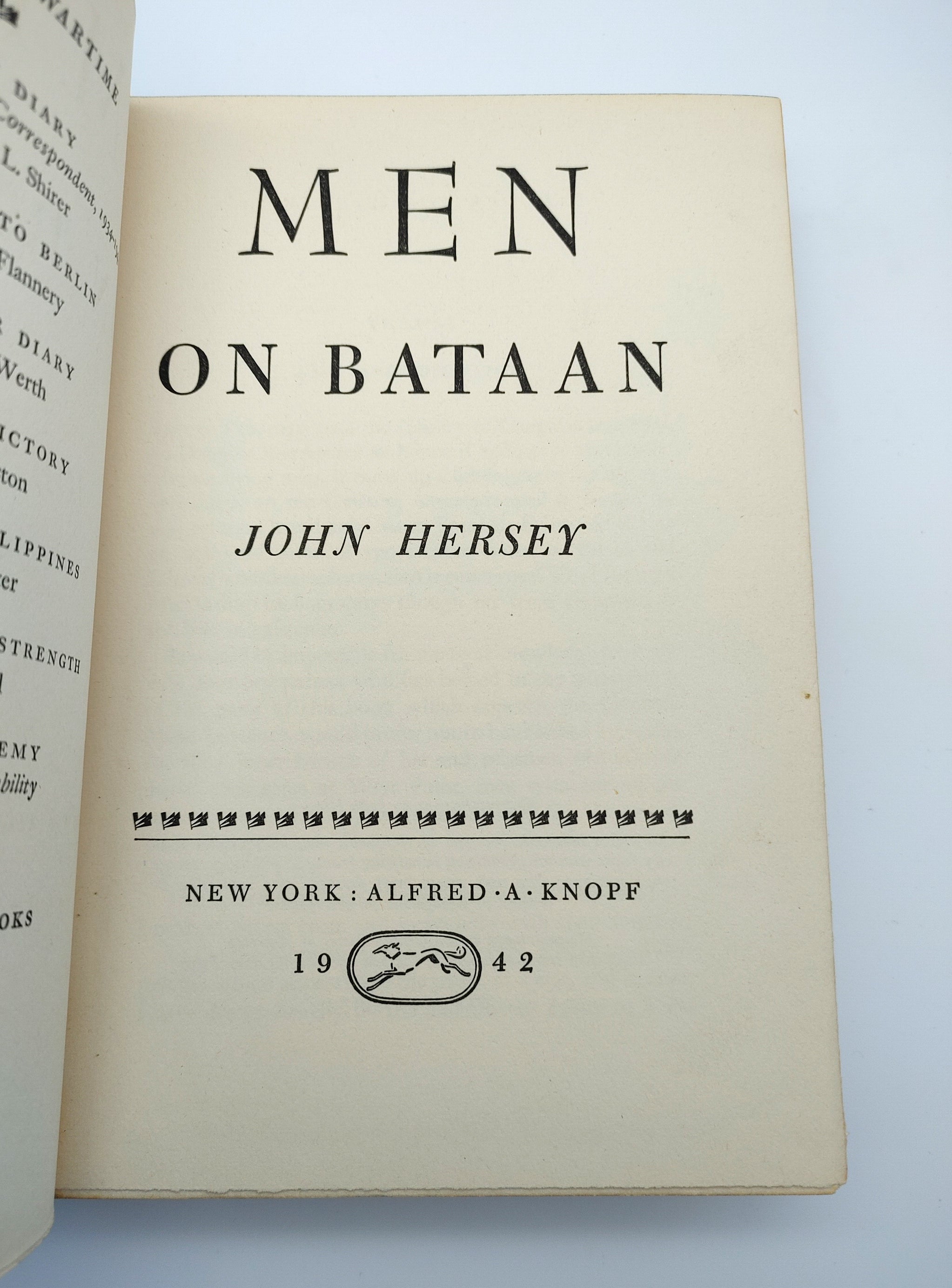 Title page of first edition of Hersey's Men on Bataan (1942)