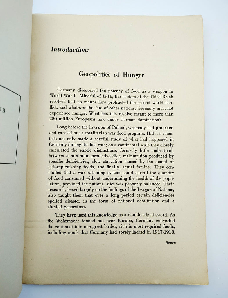 Introduction to the first edition of Starvation Over Europe (1943)