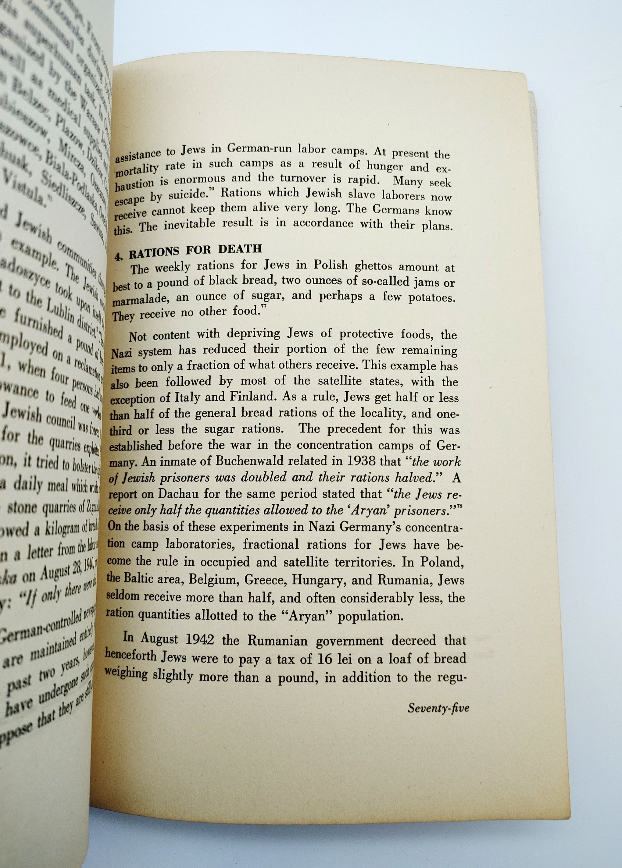 Death rations chapter about the Jewish ghettos and Buchenwald from the first edition of Starvation Over Europe (1943)