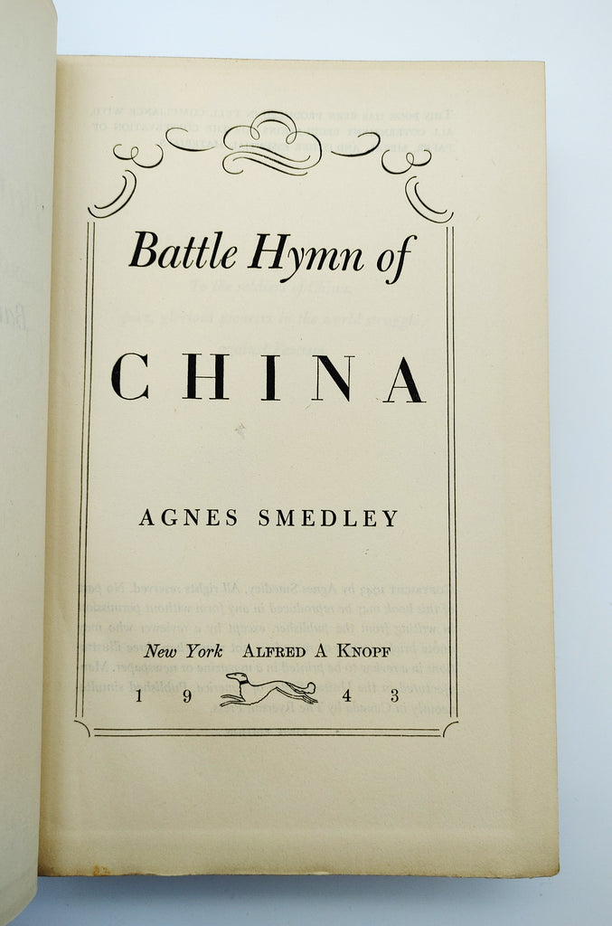 Title page of the first edition of Smedley's Battle Hymn of China (1943)