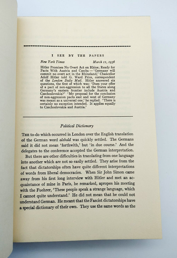 First chapter about political terminology from the first edition of Dorothy Thompson's Let the Record Speak (1939)
