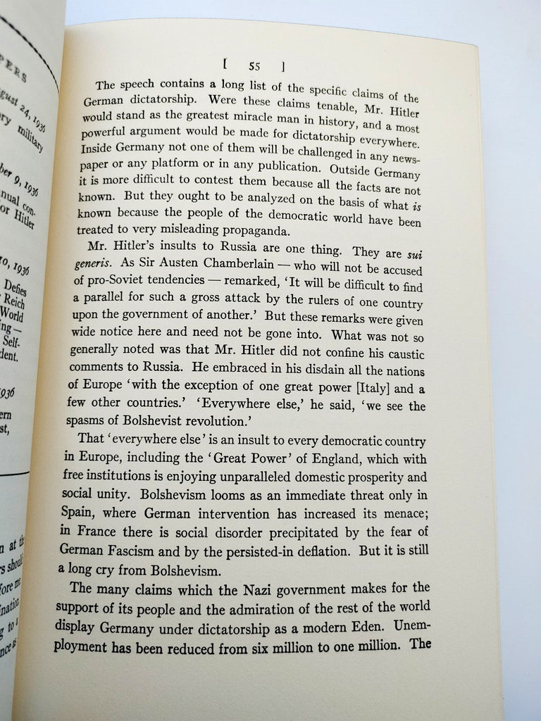 Page 55 about Hitler's attacks on Bolshevism from the first edition of Dorothy Thompson's Let the Record Speak (1939)
