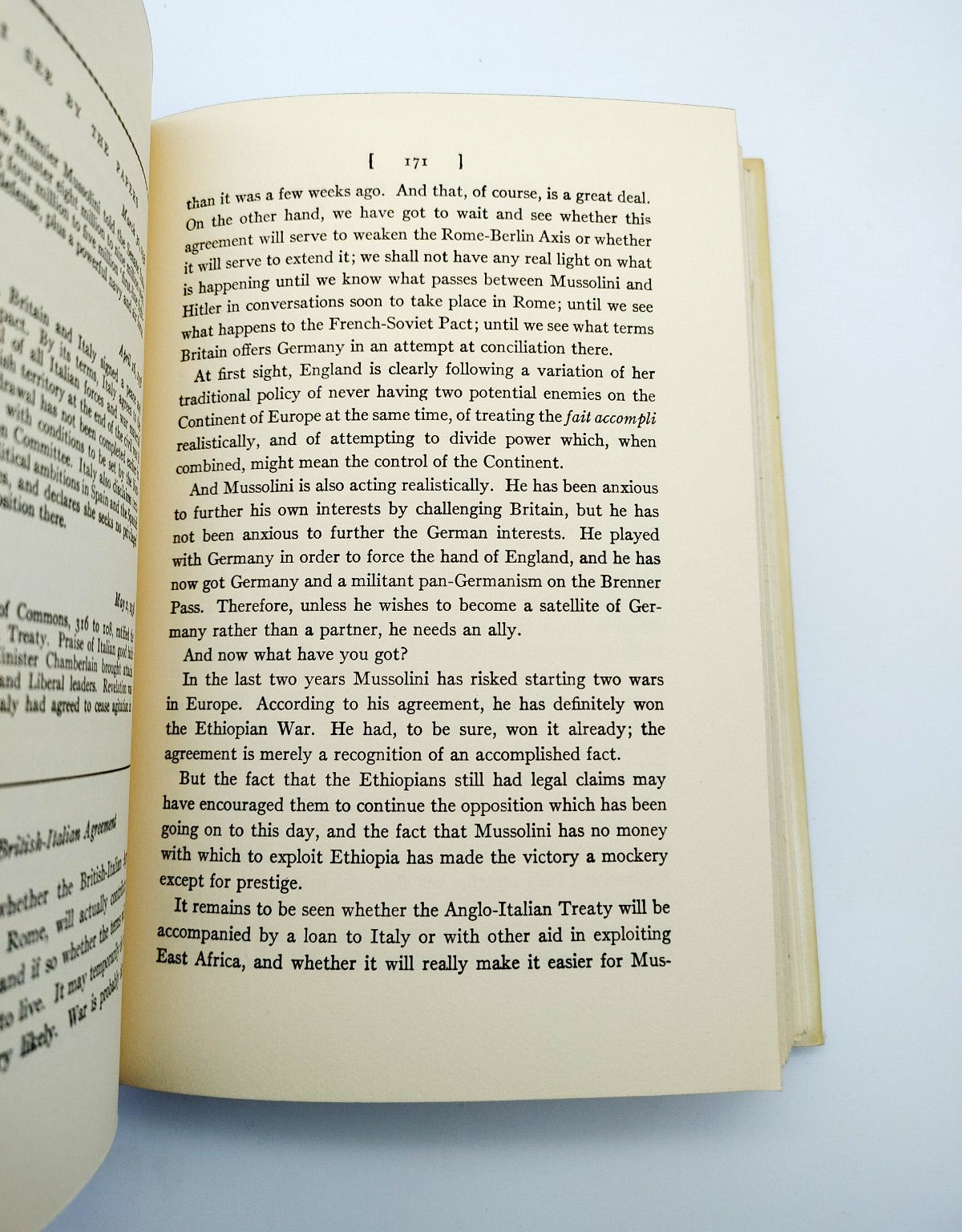 Page 171 on Mussolini from the first edition of Dorothy Thompson's Let the Record Speak (1939)