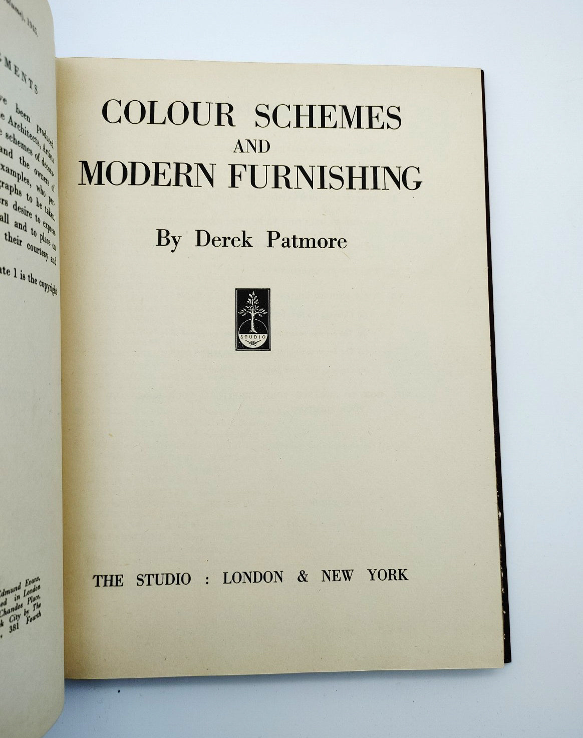 Title page of the first edition of Patmore's Colour Schemes & Modern Furnishing (1945)