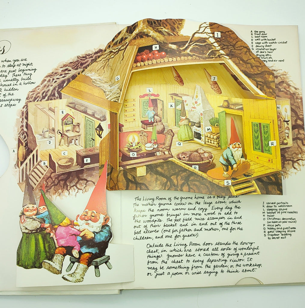 Pop-up illustration of the living room area of gnomes from The Pop-Up Book of Gnomes (1979)