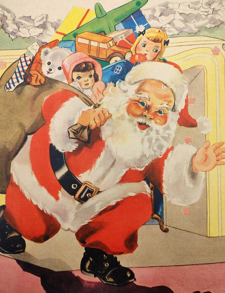 Illustration of Santa carrying a sack of gifts
