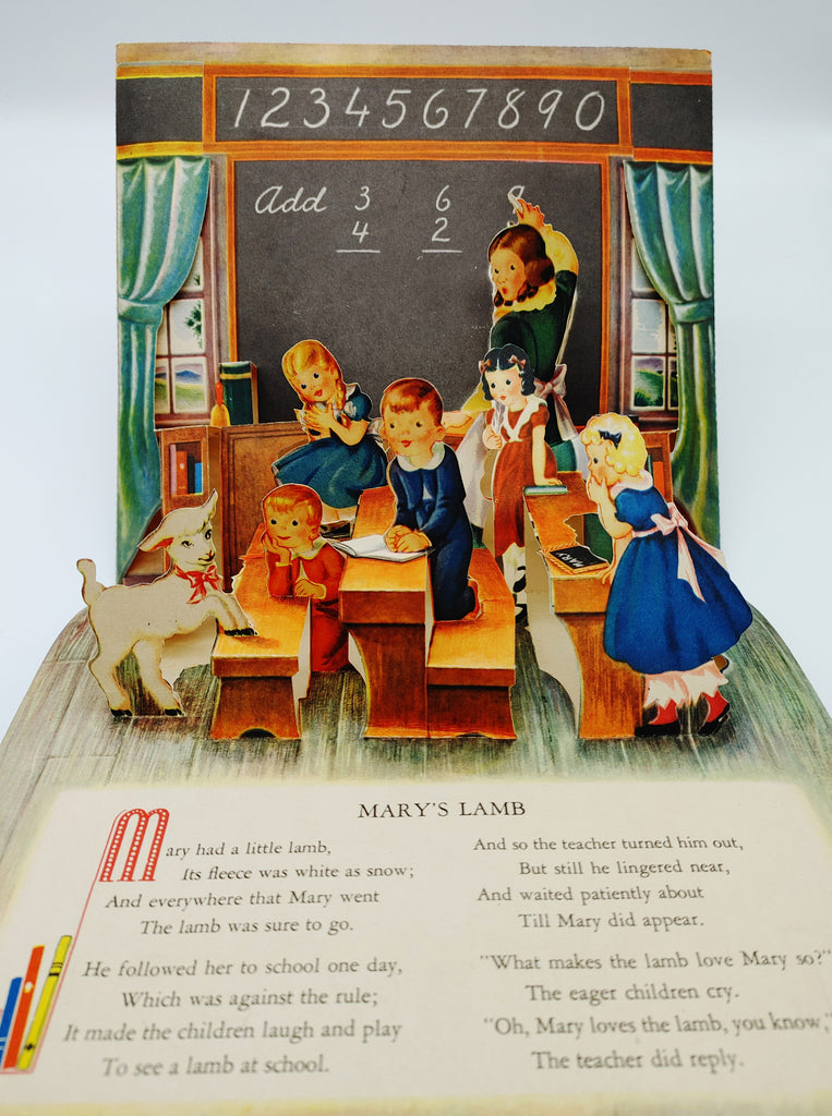 Pop-up illustration of school from Mary's Lamb (circa 1938-53)