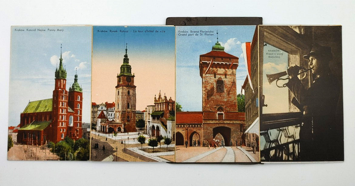 Set of four accordion bound Krakow postcards from Album Krakow (circa 1925)