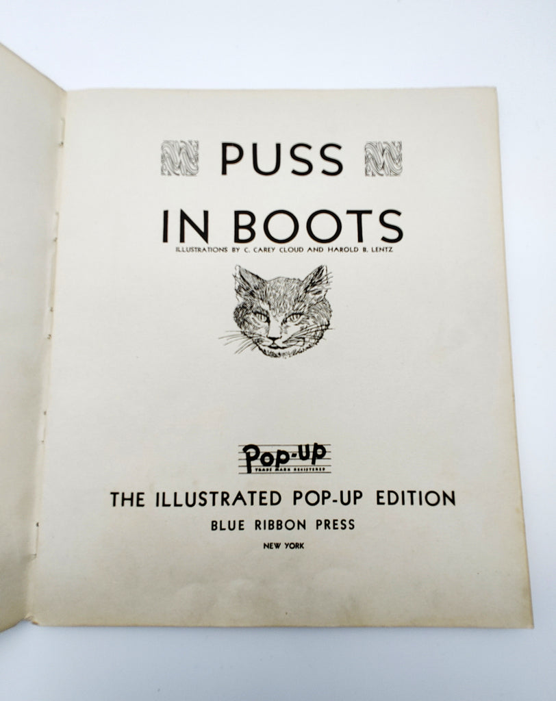 Title page of the first edition of Blue Ribbon's Puss in Boots (1934)