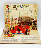 Pop-up illustration of the three ring circus (elephant, cycling bear) from Geraldine Clyne's The Jolly Jump-Ups See the Circus (1944)