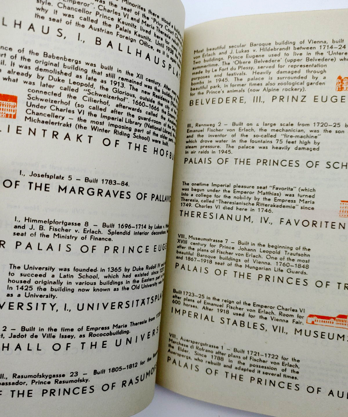 Addresses for major sites such as the Imperial Stables from Alois Fischer's Vienna (1946)