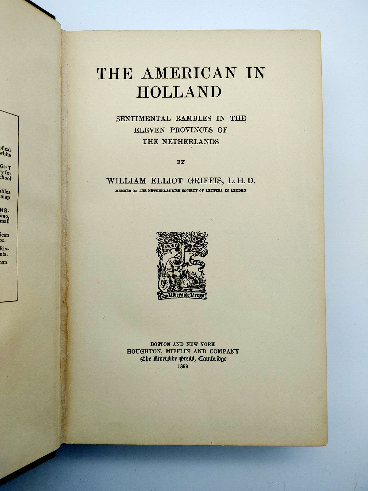 Title page from the first edition of William Griffis's The American in Holland (1899)