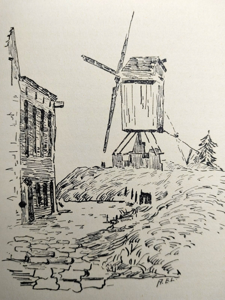 Illustration of a Dutch windmill from the first edition of Alice Leslie's We Do Europe in Two Weeks (1937)
