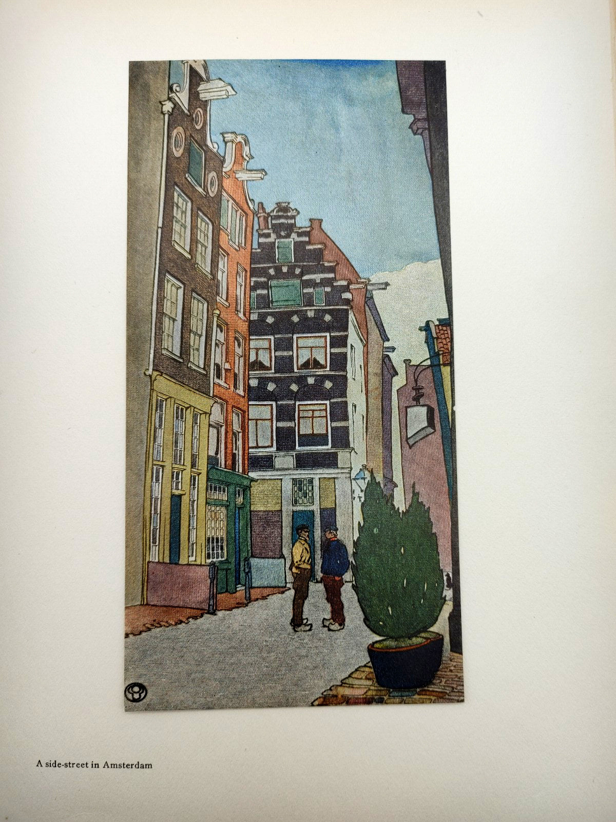 Color illustration of Dutch townhouses from the first edition of Edward Penfield's Holland Sketches (1907)