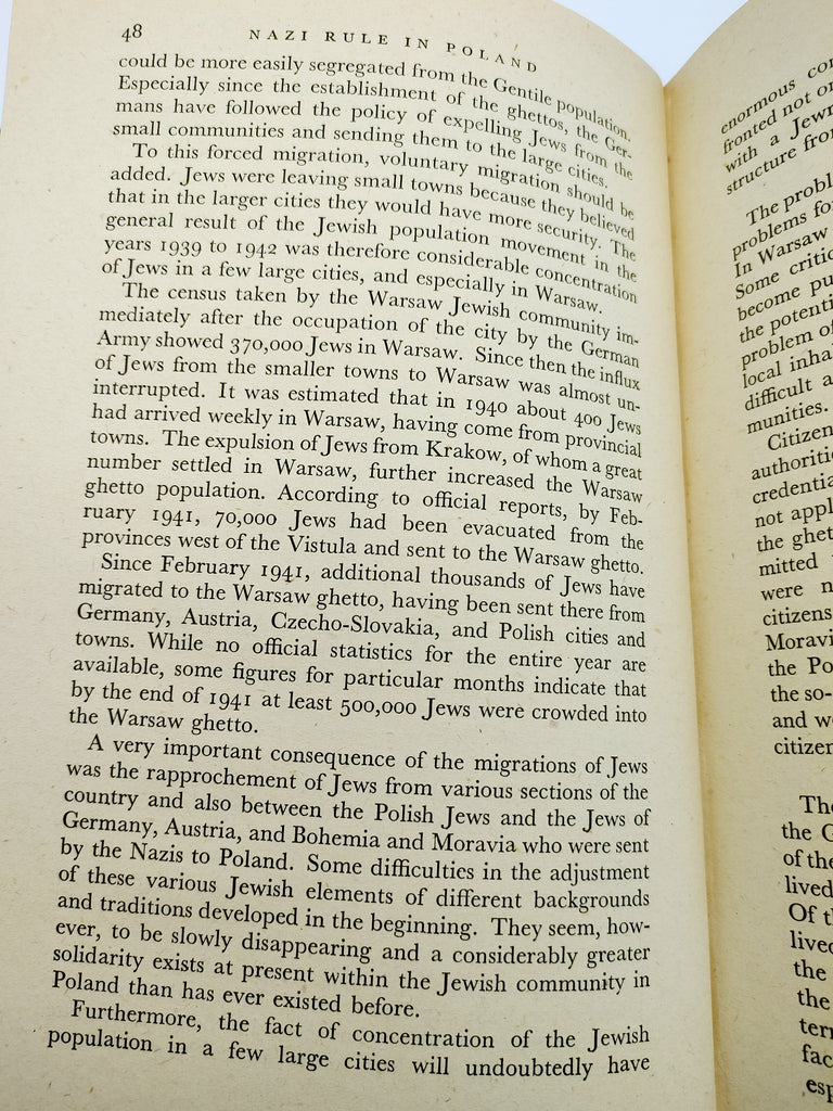 Text page about population migration to the Warsaw Ghetto from Simon Segal's Nazi Rule in Poland (1943)