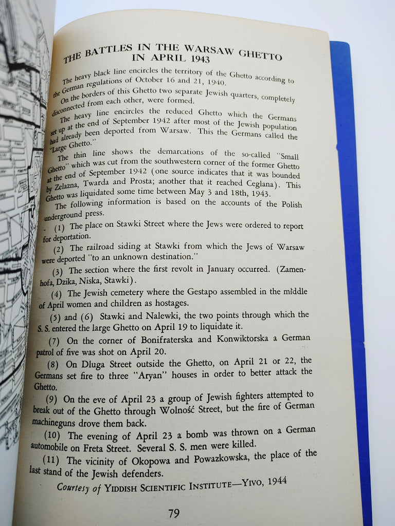 Text page describing the Warsaw Ghetto Uprising from the first edition of Armed Resistance of the Jews in Europe (1944)